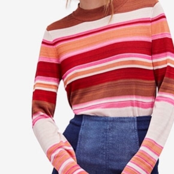 Free People Show Off Your Stripes Crewneck Sweater Sz Large $118 - Picture 1 of 8